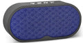 Grey portable Bluetooth subwoofer speaker with HD microphone, USB port, and TF card slot on a table.