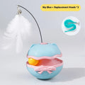 Electric cat toy with a grey tumbler base and a upright, bending wand for interactive play.