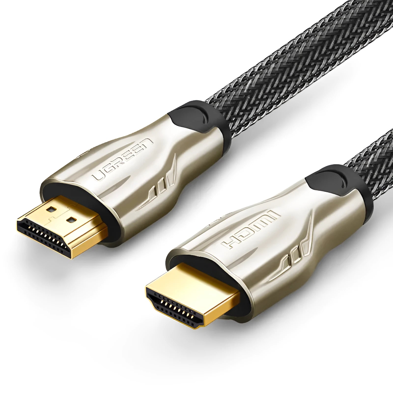 Black HDMI cable with gold-plated connectors, shown at a length of 5 metres.