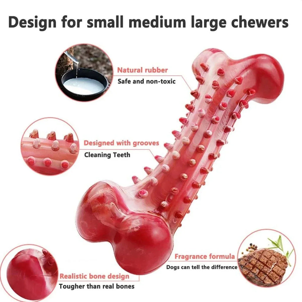 Red natural rubber chew toy for aggressive dogs with durable construction