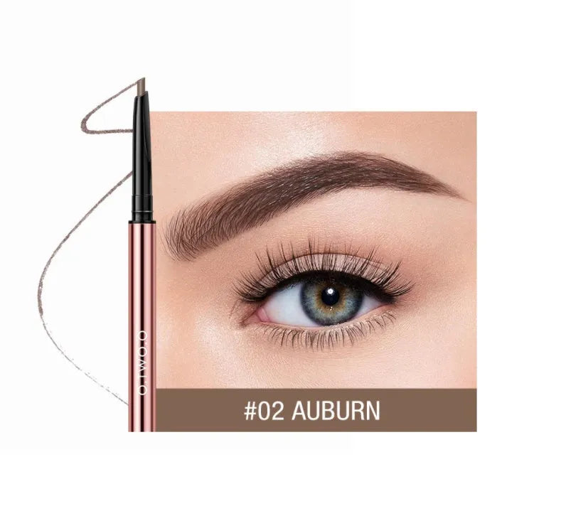 Brow pencil in a colour box with six shade options: Auburn, Blonde, Caramel, Dark Brown, Soft Brown, Taupe.
