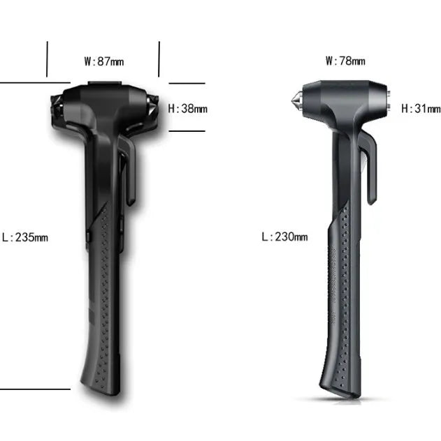Window breaker safety hammer with ABS body and high carbon steel tip in black