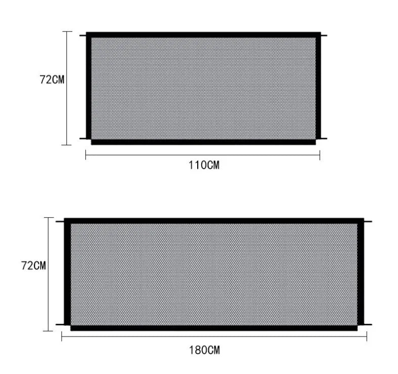 Black foldable cloth pet fence for dogs, placed indoors near doorway