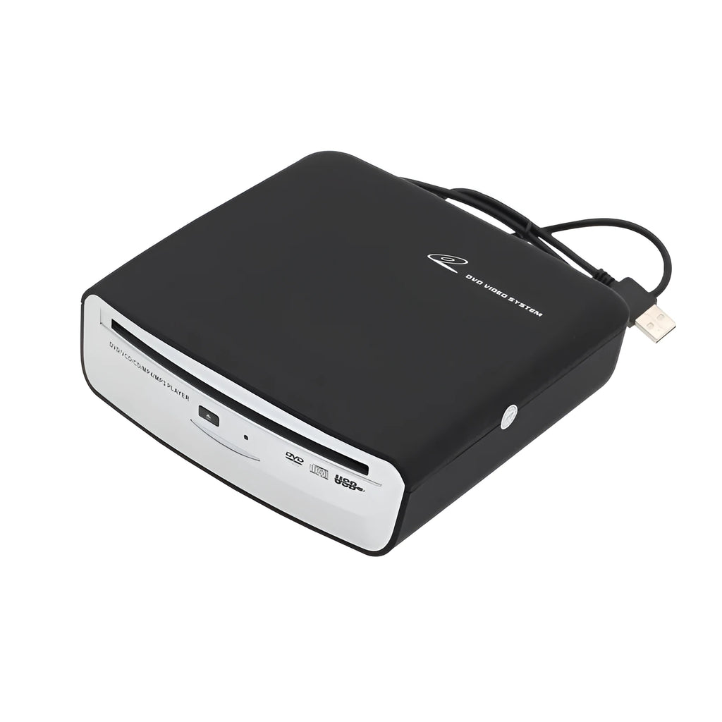 External car DVD burner with slot-in disc loading, black finish, USB interface for Android navigation