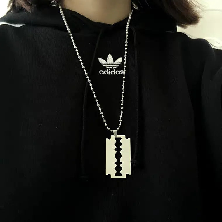 Layered chains punk necklace in alloy and titanium steel with electroplated finish in picture colour, Blade style option.