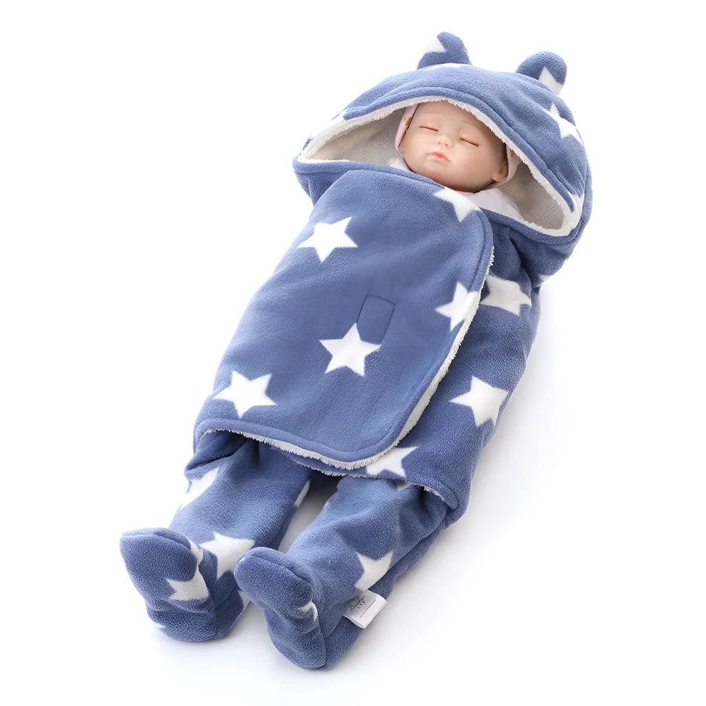 Fleece newborn blanket sleeping bag in L 78x86cm or S 65x75cm with cartoon, floral or dotted pattern