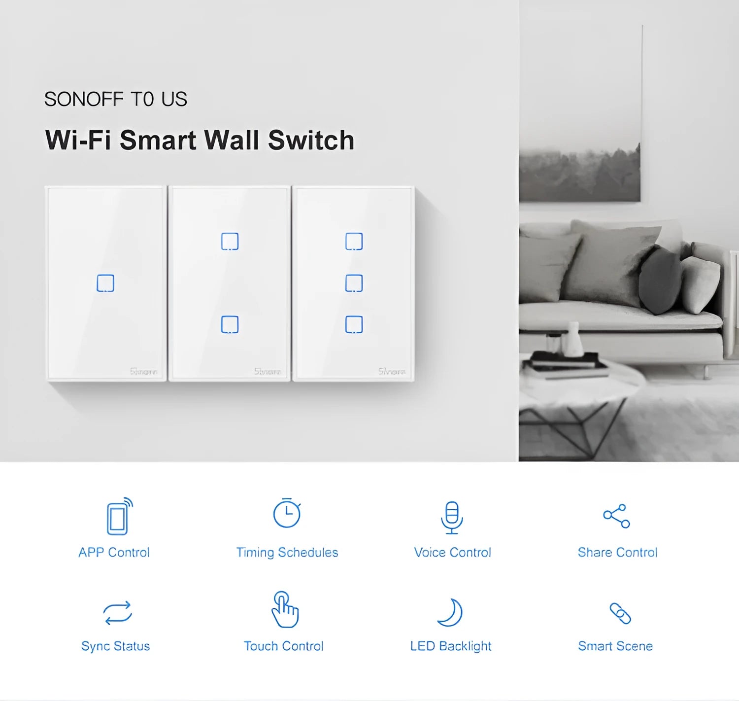 White tempered glass smart touch wall switch with single gang design on a wall