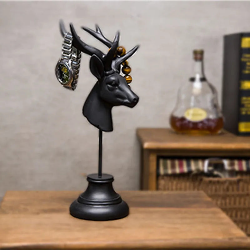 Natural resin animal home decoration statue in black, white, or wood colour, 32cm tall.