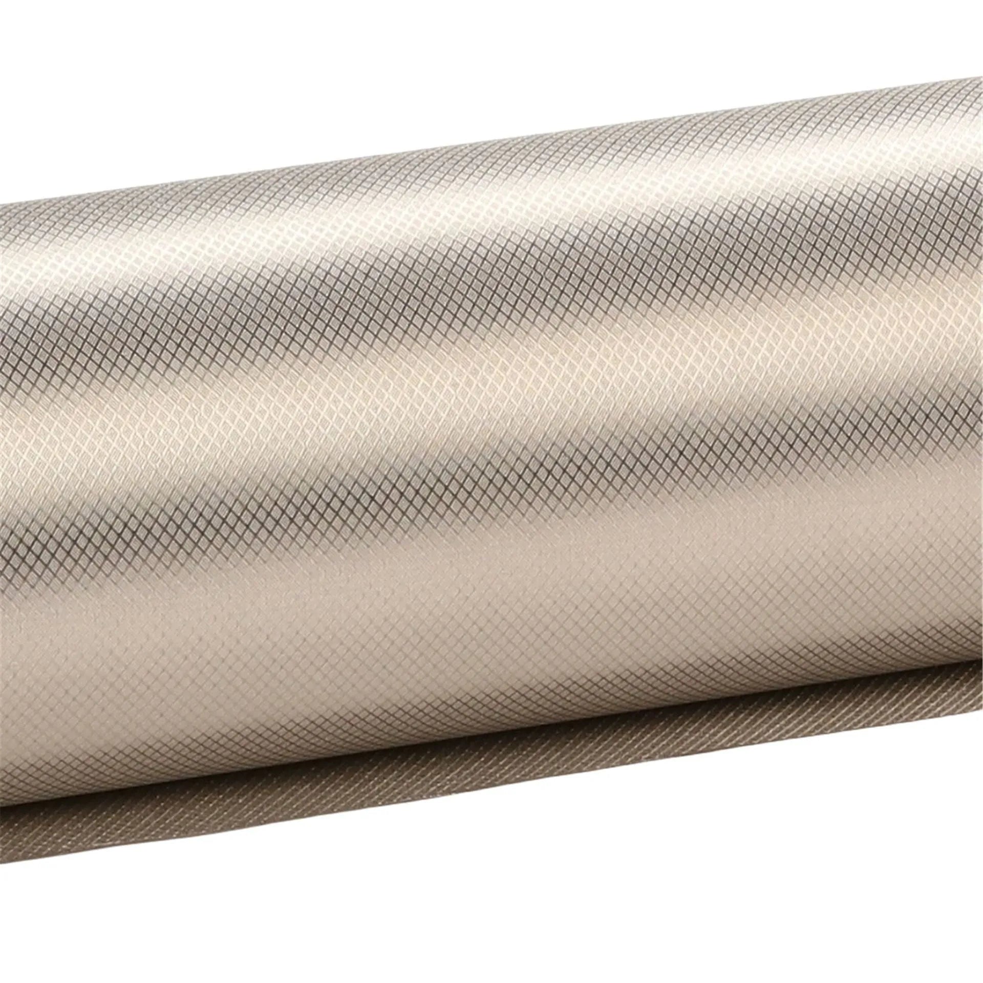 Grey diamond lattice pattern signal shielding fabric with copper and nickel weave.