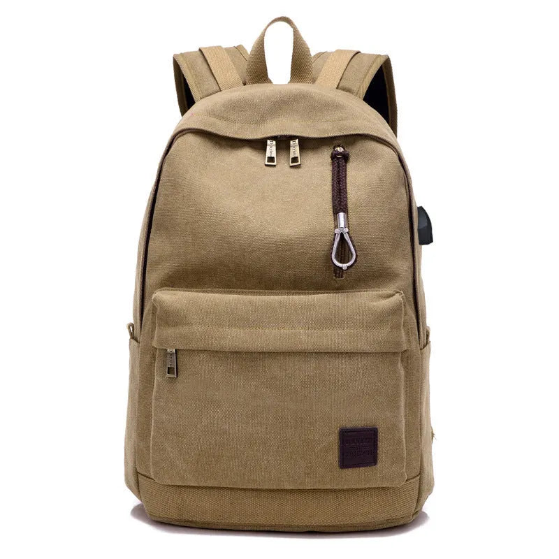 Canvas USB charging backpack with laptop compartment in neutral colour