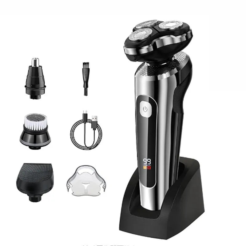 Digital display USB rechargeable beard scraper with a fully washable black body and floating cutter head.