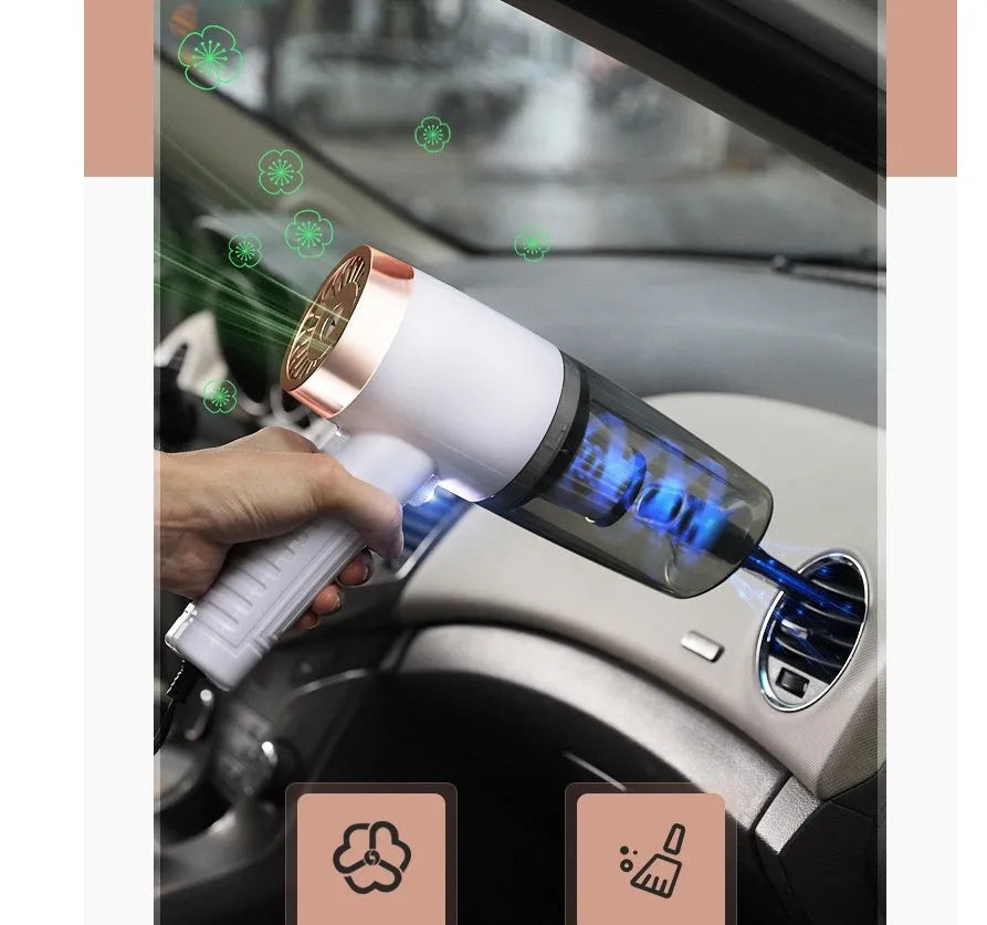 12V 120W wet and dry car vacuum cleaner with fragrance, 5m cord, 24x22x8cm, black white pink