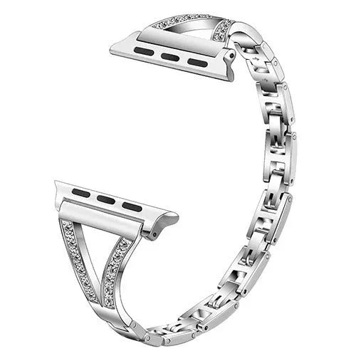 Diamond-studded stainless steel watch strap in various colours with spring bars and adaptors