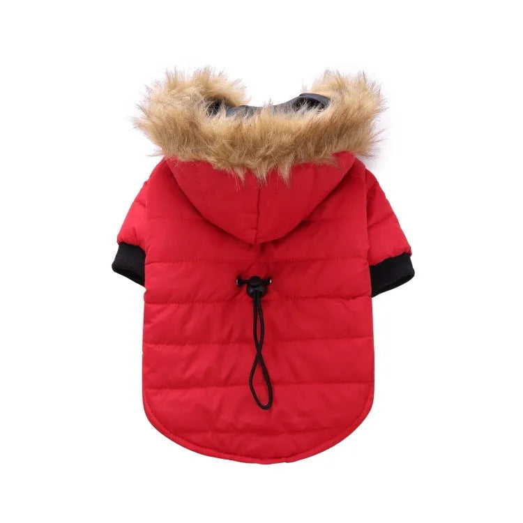 Polyester pet winter clothing in green, grey or red, sizes S M L XL for dogs and cats