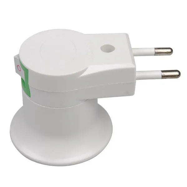 White UK wall plug-in E27 screw lamp holder with a built-in on/off switch.