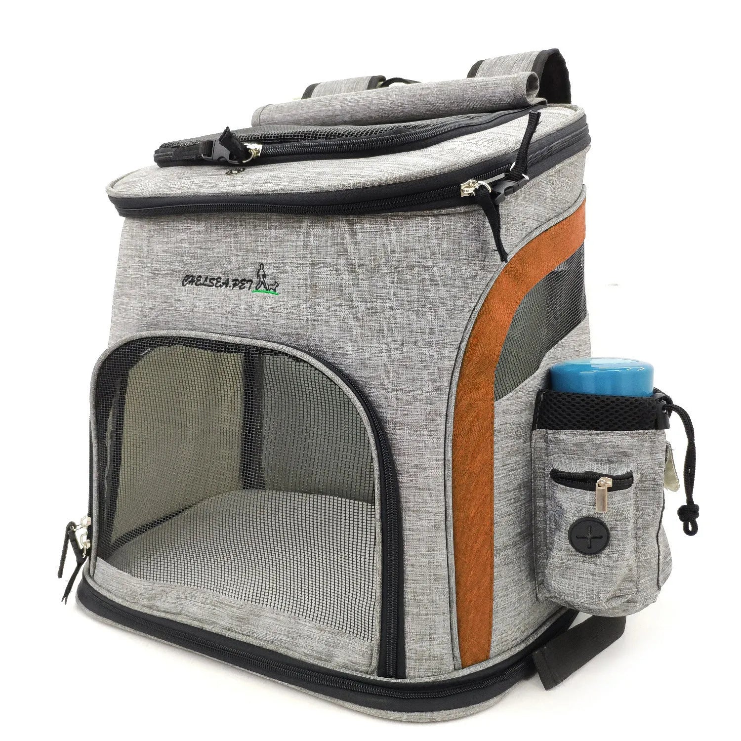 Breathable nylon pet backpack for dogs and cats up to 20 kg available in grey colour with ventilation panel