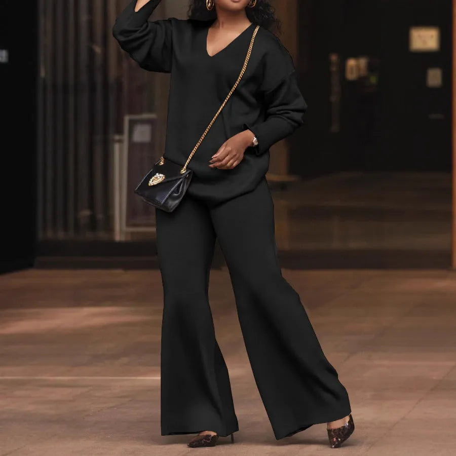 Women's brown suede two-piece suit with split sleeves and trousers