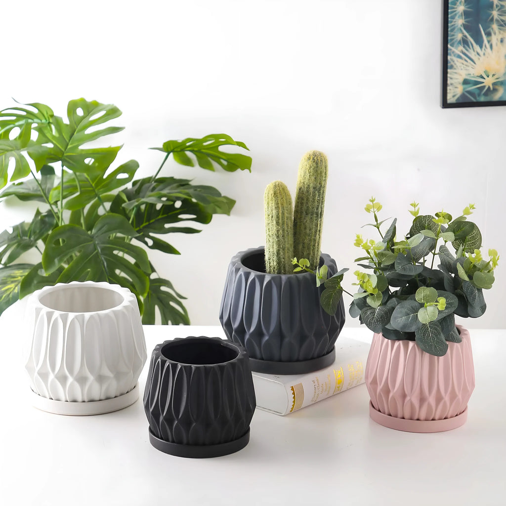 Medium grey ceramic flower pot for tabletop or floor plant display
