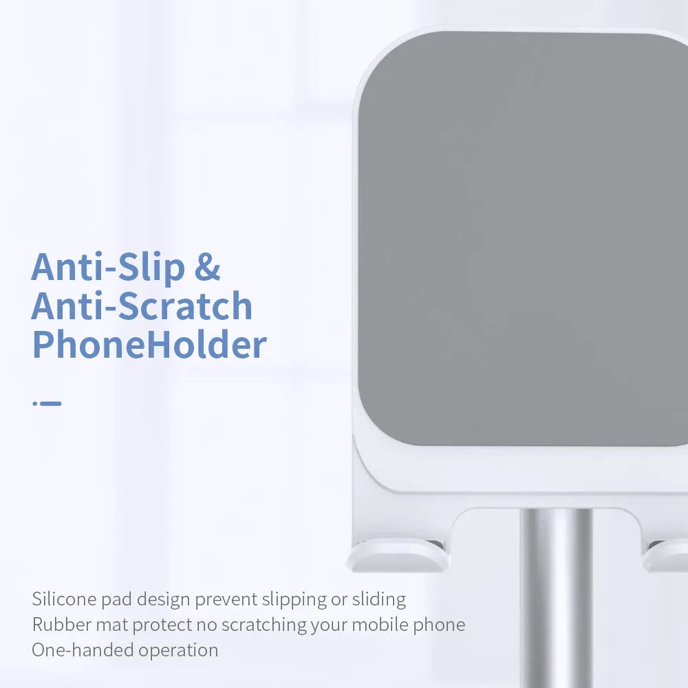 Aluminium alloy mobile phone and tablet stand in black or white on a desk