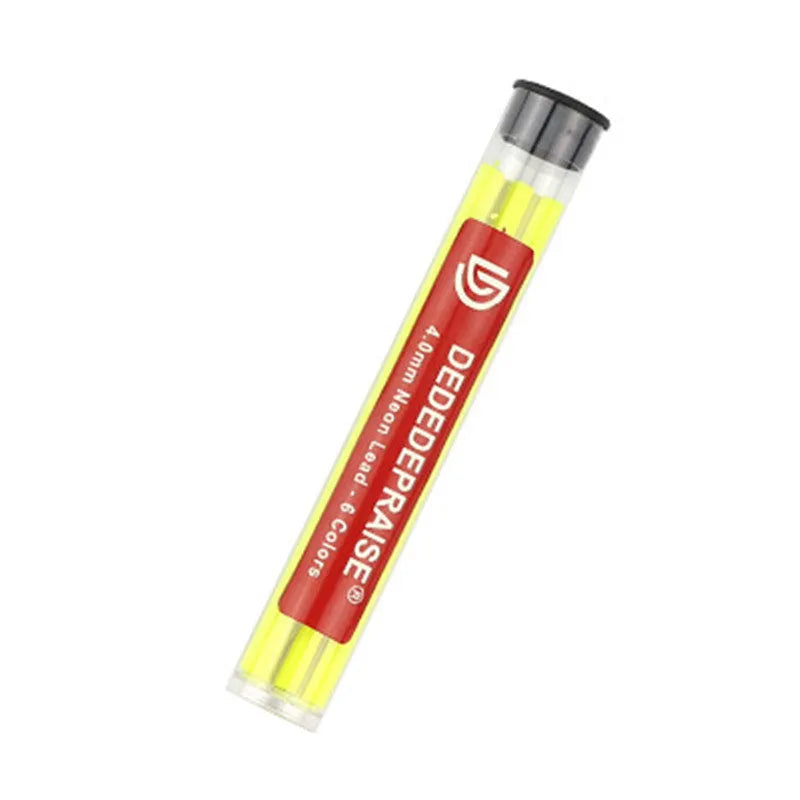 4.0mm mechanical drawing pencil with six tubes of coloured lead refills in blue green orange yellow rose red orange red