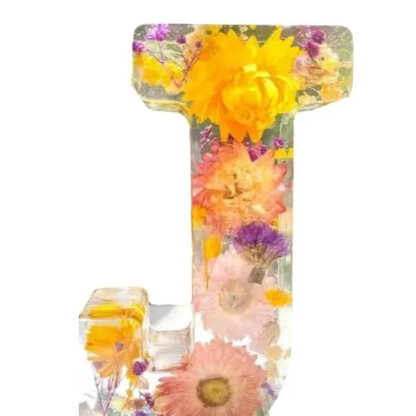 Letter flower transparent resin night light ornament, 15cm x 15cm x 2cm, modern simplicity decorative alphabet floral night lamp