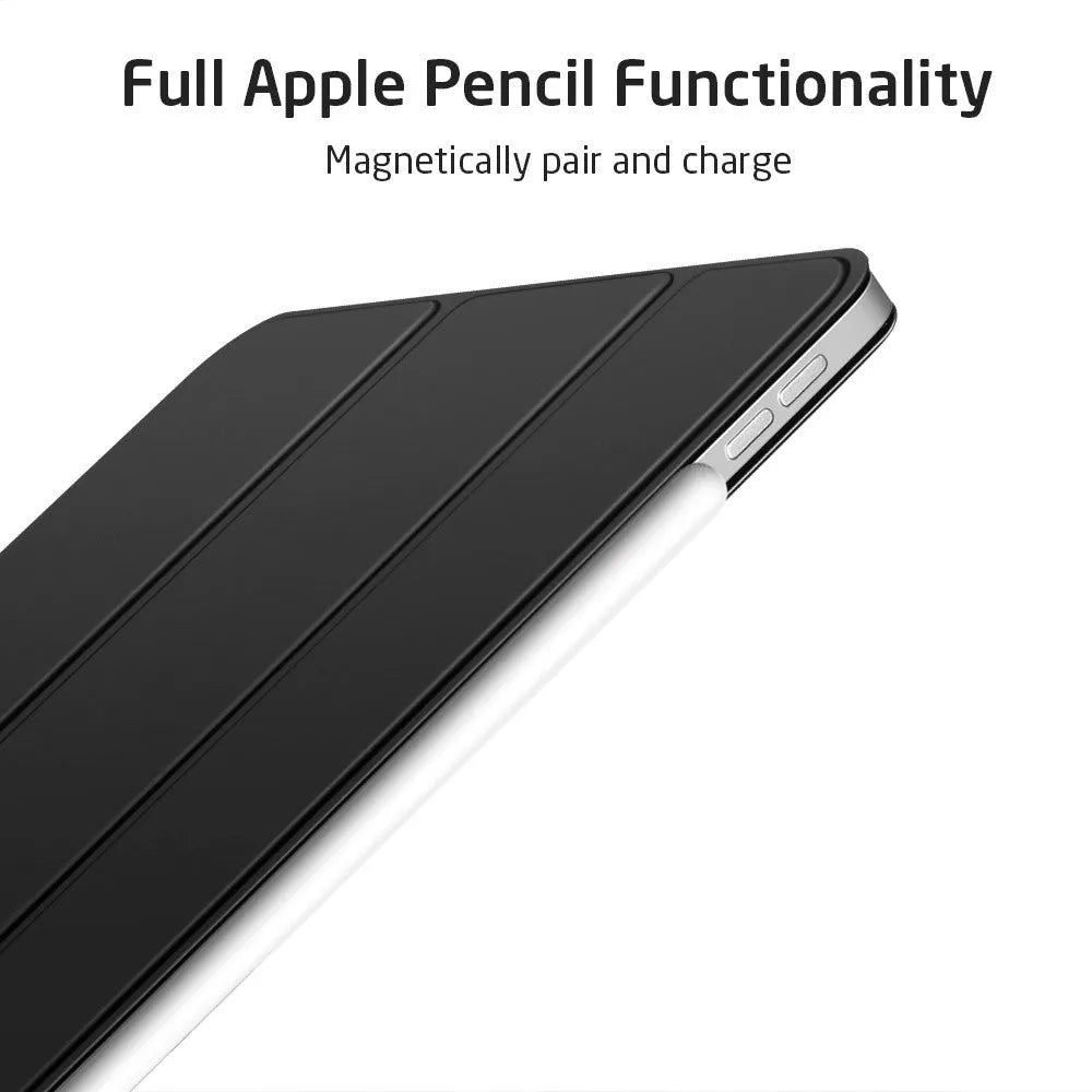 Magnetic smart case for iPad Pro 11-inch 2018 in black with trifold stand and open side for Apple Pencil