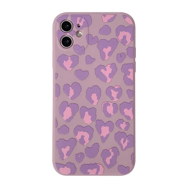 Frosted silicone Apple iPhone back cover in Purple Leopard, painted finish, fits models 7 to 13 Pro.