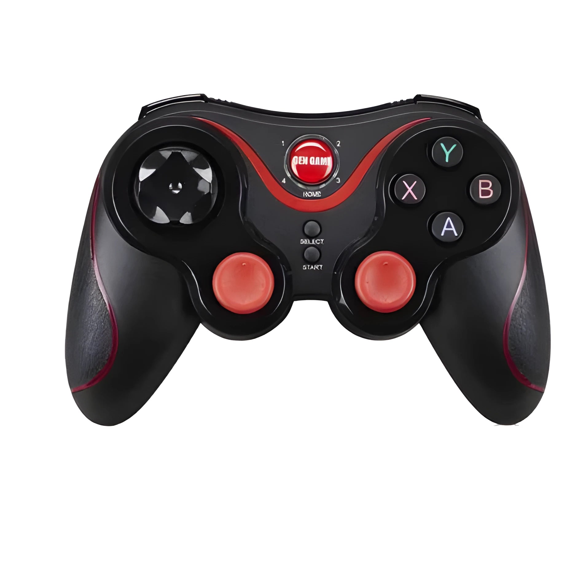 Upgraded X3 black Bluetooth wireless game controller for Android phones with attached phone clip.