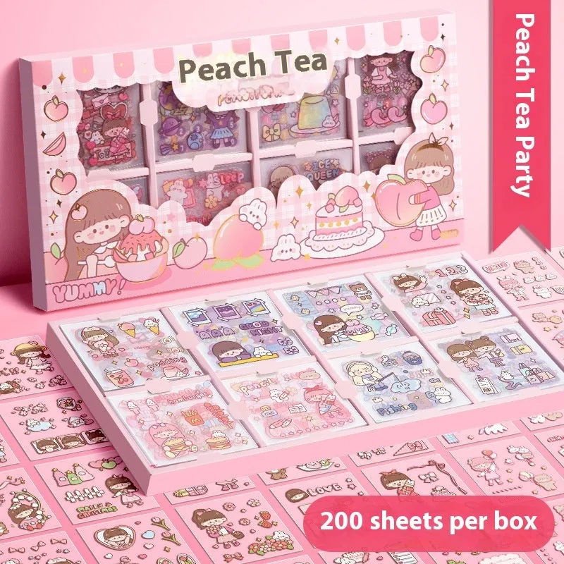 Box of children's themed stickers for notebook decoration with five colourful design options