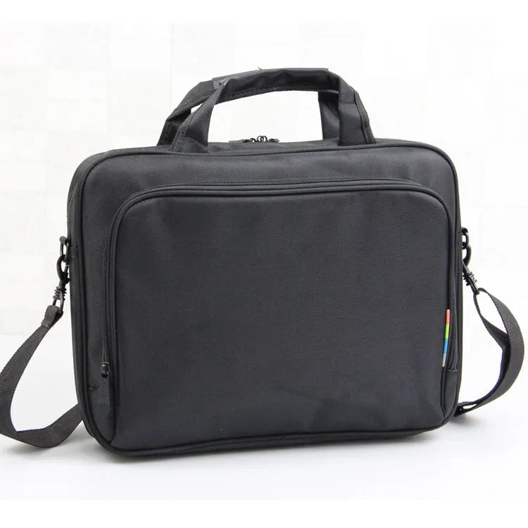 Black one shoulder computer bag in nylon, 14in 15in 17in sizes, with briefcase function and air cushion shock absorption
