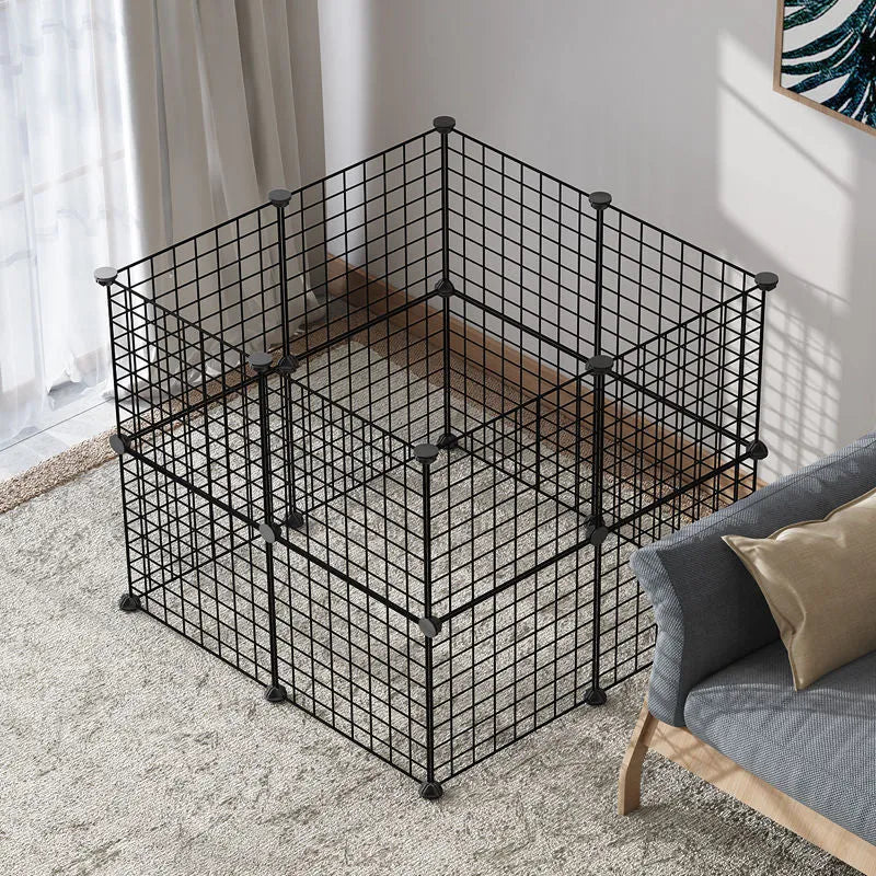 Small dog indoor isolation fence cage with modular panels, clips, and optional door in black, white, or white checkered