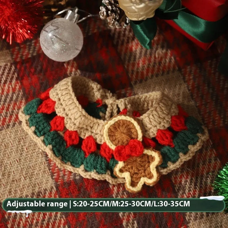 Christmas pet scarf wool accessory for dogs cats in festive patterns snowflake Santa Claus lucky deer