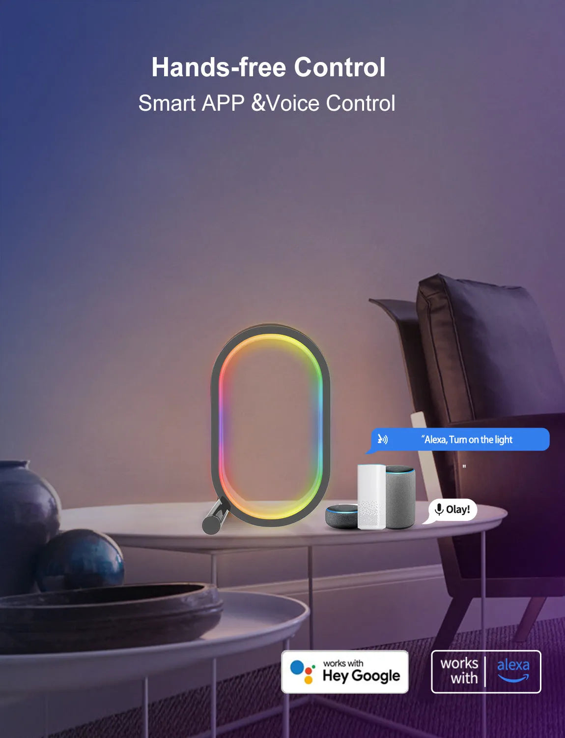 Smart RGB ambience light in black or white with USB power and Bluetooth or graffiti WIFI app control
