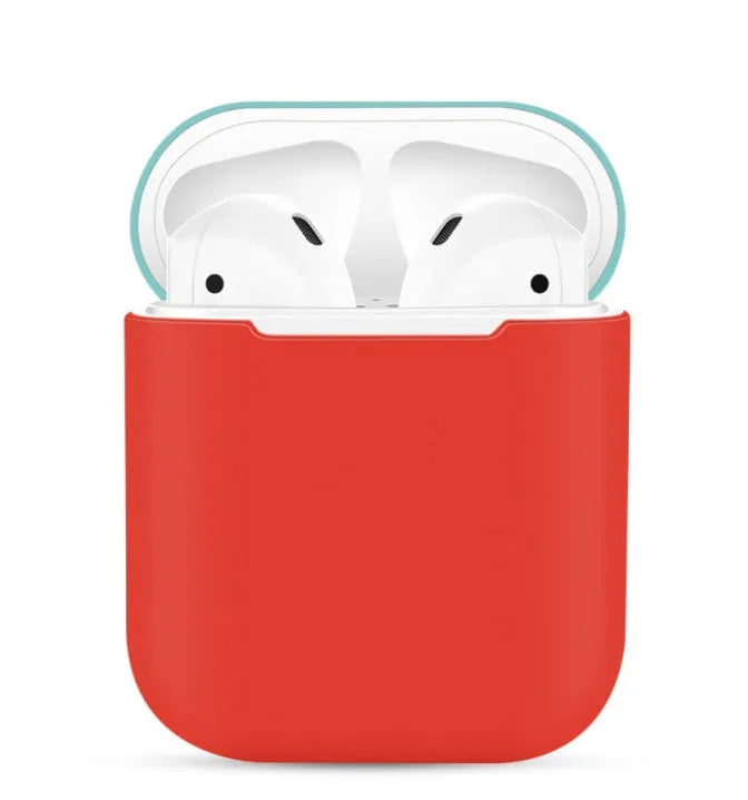 Soft black silicone protective cover for Apple AirPods charging case, shown with split design.