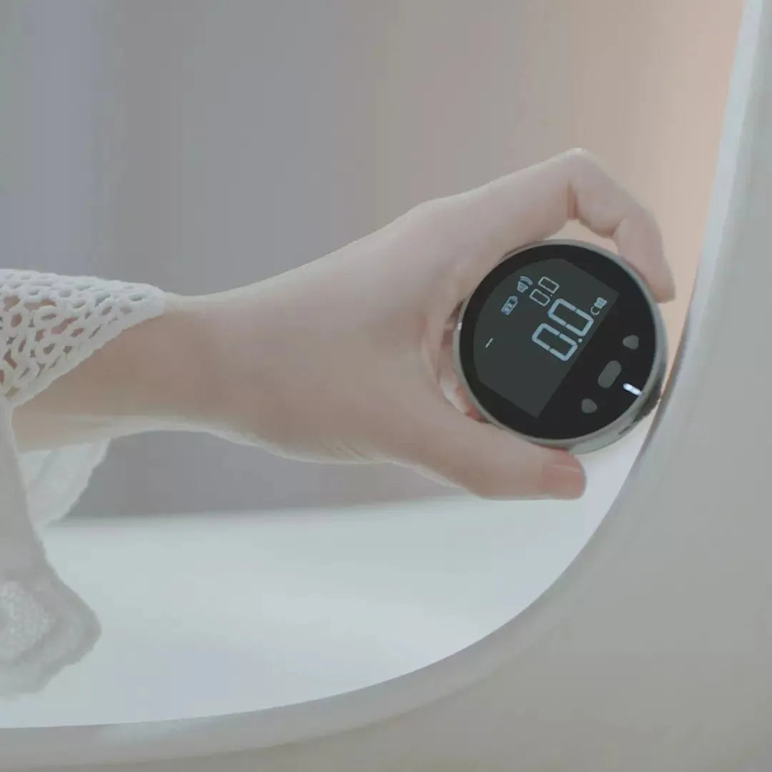 Black digital electronic measuring ruler with 1.8 inch VA LCD display on a flat surface