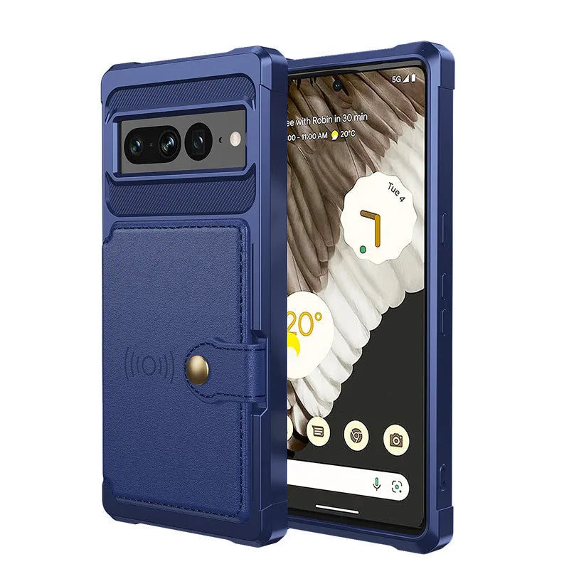 Google Pixel 7 card phone case wallet button drop-resistant protective cover in black with card slot