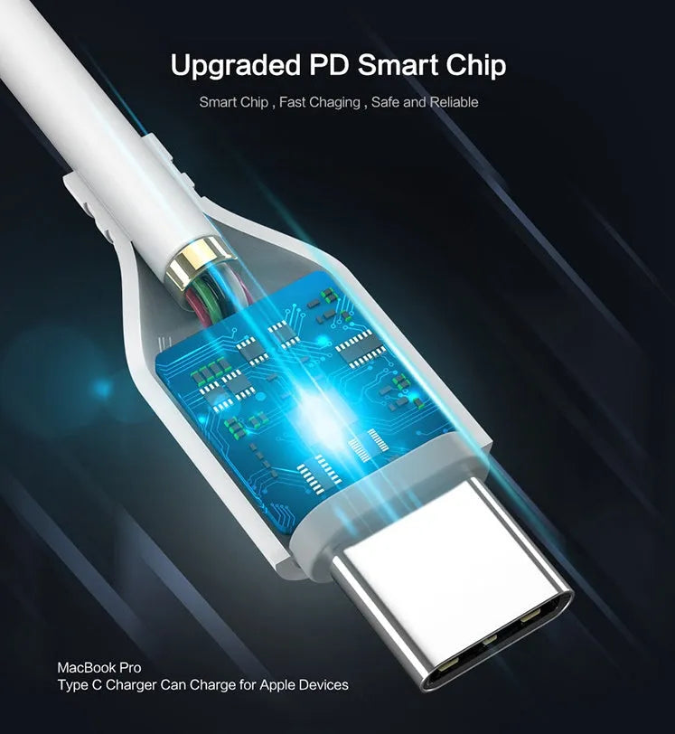 White USB-C to Lightning charging cable with braided exterior measuring 1.2 metres