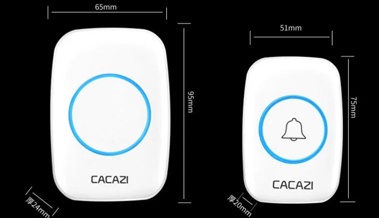 Wireless doorbell system with plug-in receiver and battery-powered transmitter showing colour options