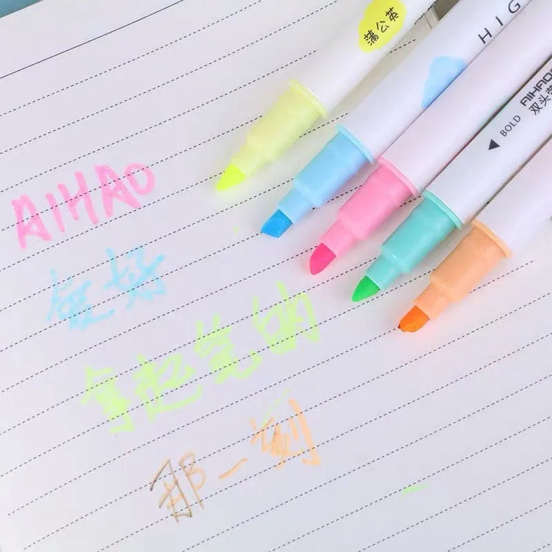 Five double head eye protection highlighter pens in assorted colours set packaging