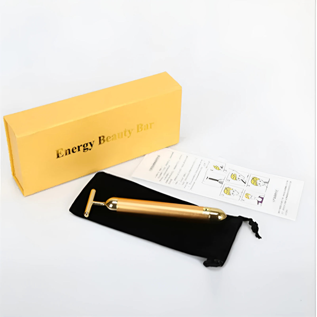 24K gold vibration pulse facial beauty bar for skin firming and wrinkle reduction, showing a stick massager with gold head