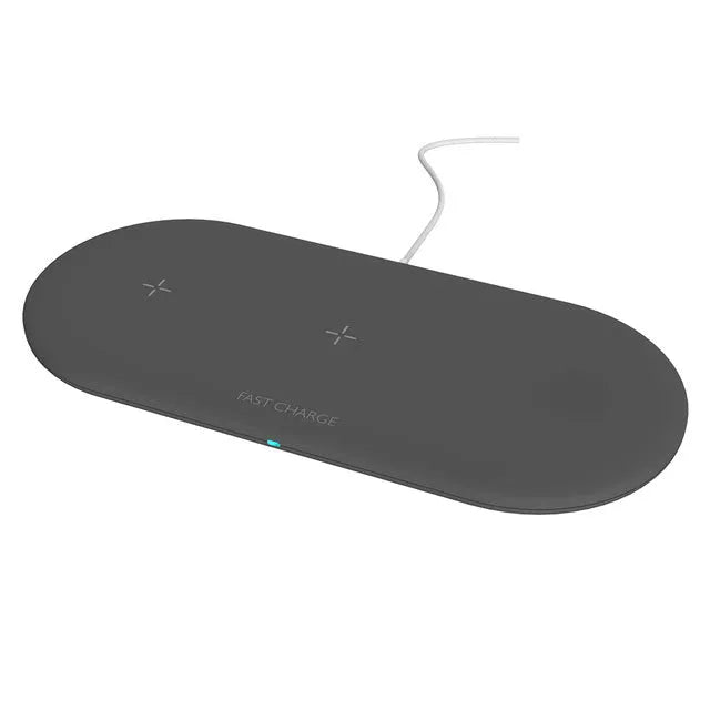 White 3-in-1 wireless charging station for Apple iPhone, watch and earbuds on a desktop