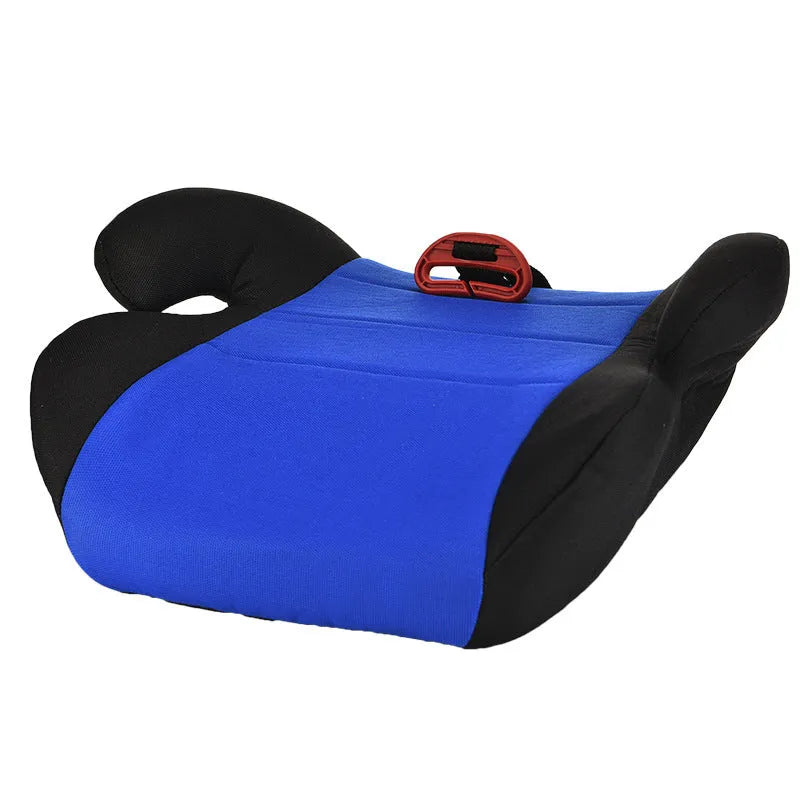 Portable children's car seat booster in blue with knitted cotton seat and plastic frame