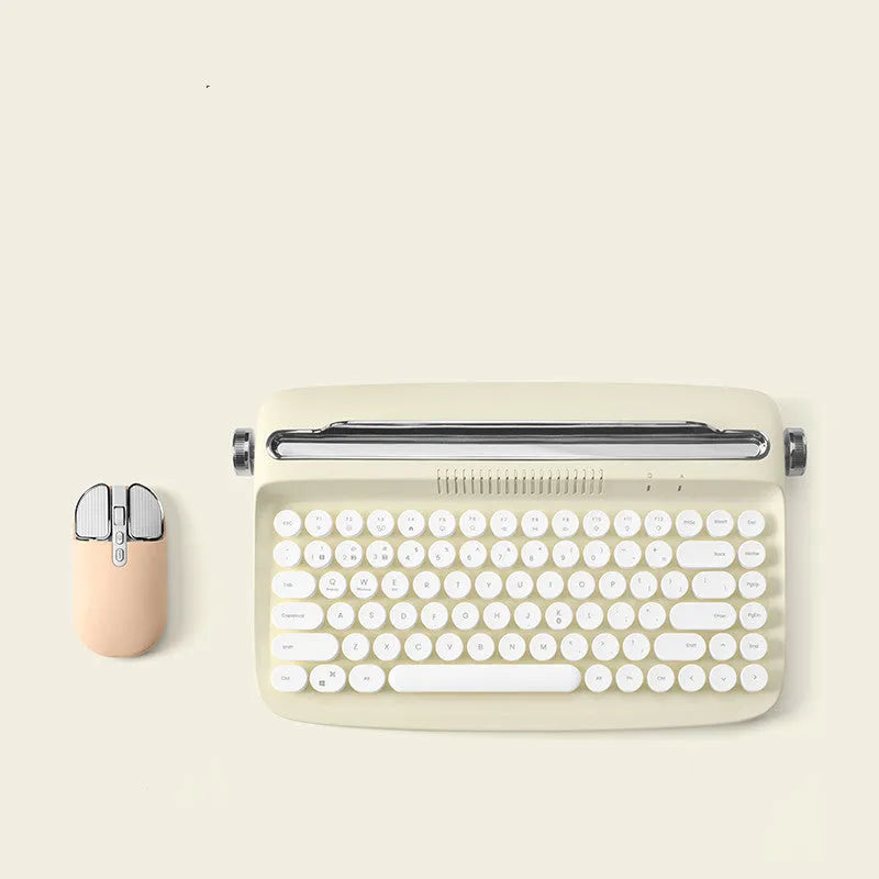 Retro Bluetooth keyboard and mouse set with adjustable bracket in beige colour for iPad