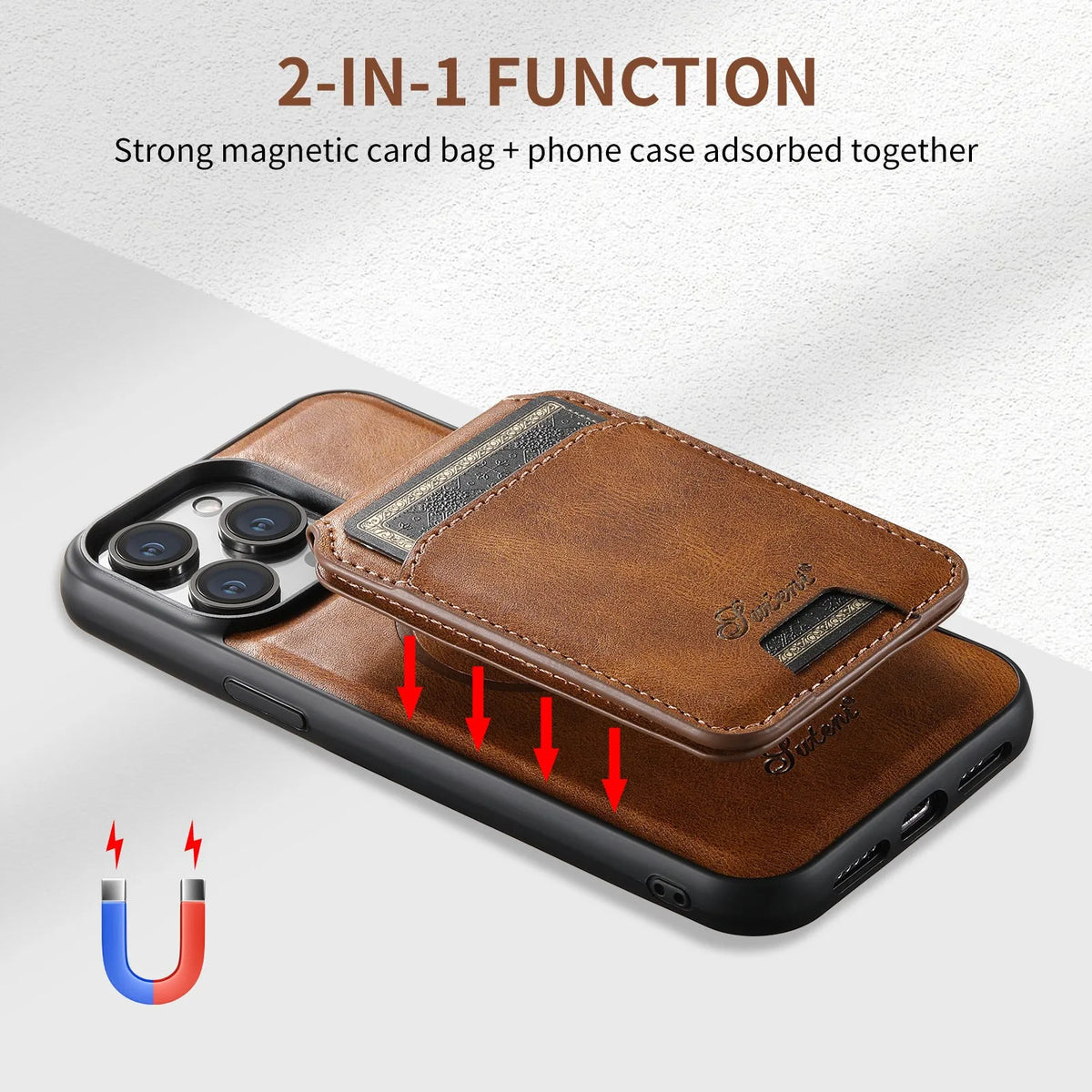 Magnetic MagSafe silicone iPhone case with built-in card holder in black oil wax finish