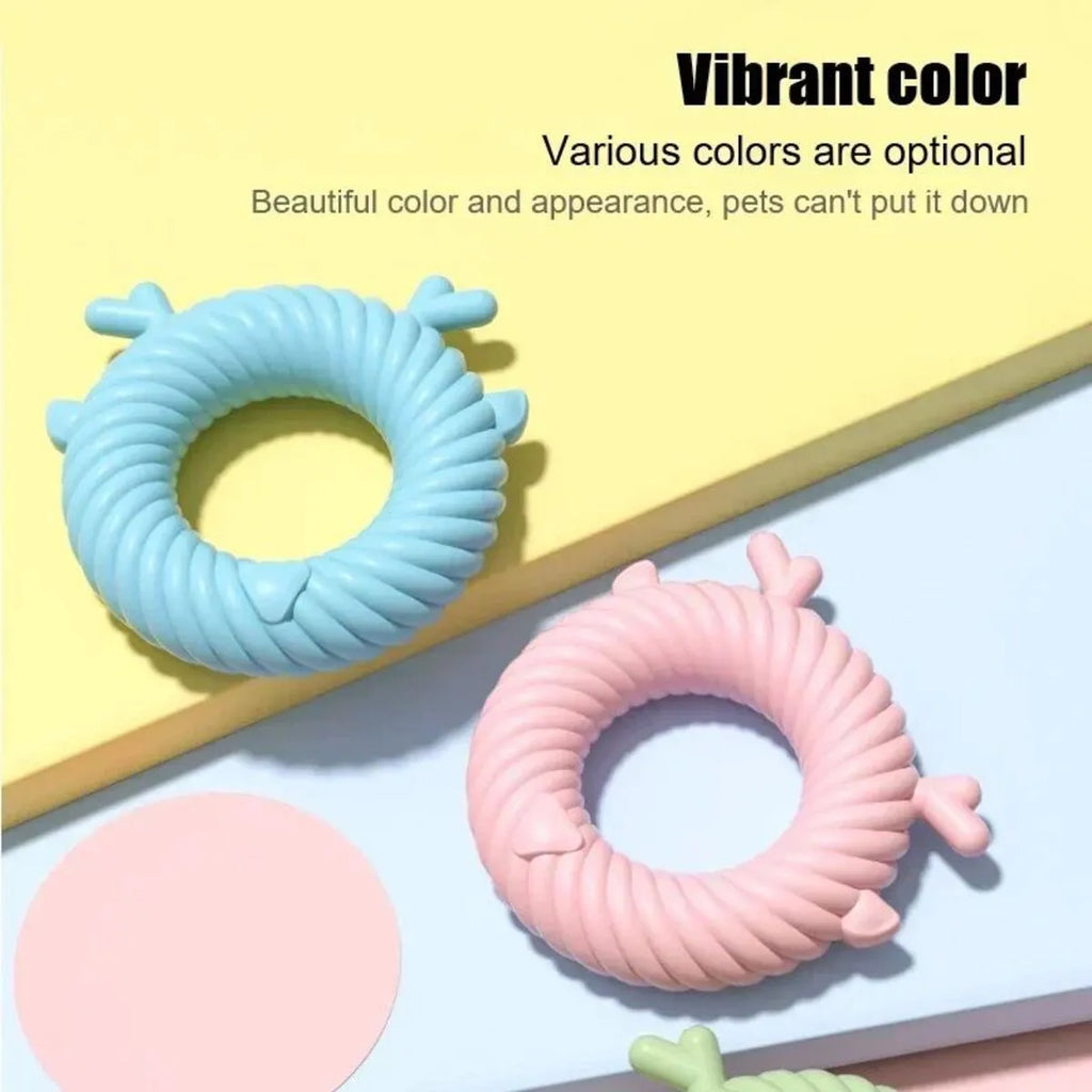 TPR dog dental chew toy with spiral groove design in light sky blue colour