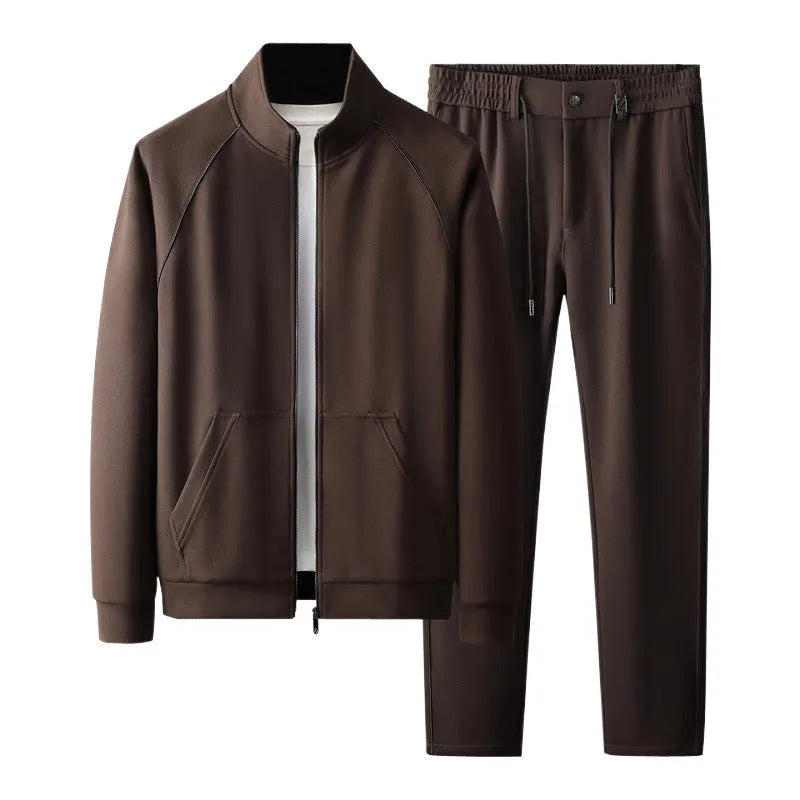 Stand collar slim fit sports tracksuit coat and trousers in vinylon fabric