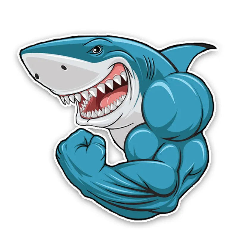 Bodybuilding shark 3D cartoon PVC car sticker, 15x14cm, reflective or non-reflective, single pack