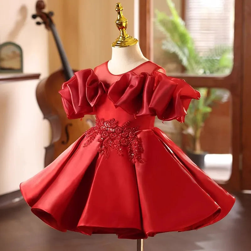 Red princess dress with polyester lining for girls sizes 80cm to 150cm