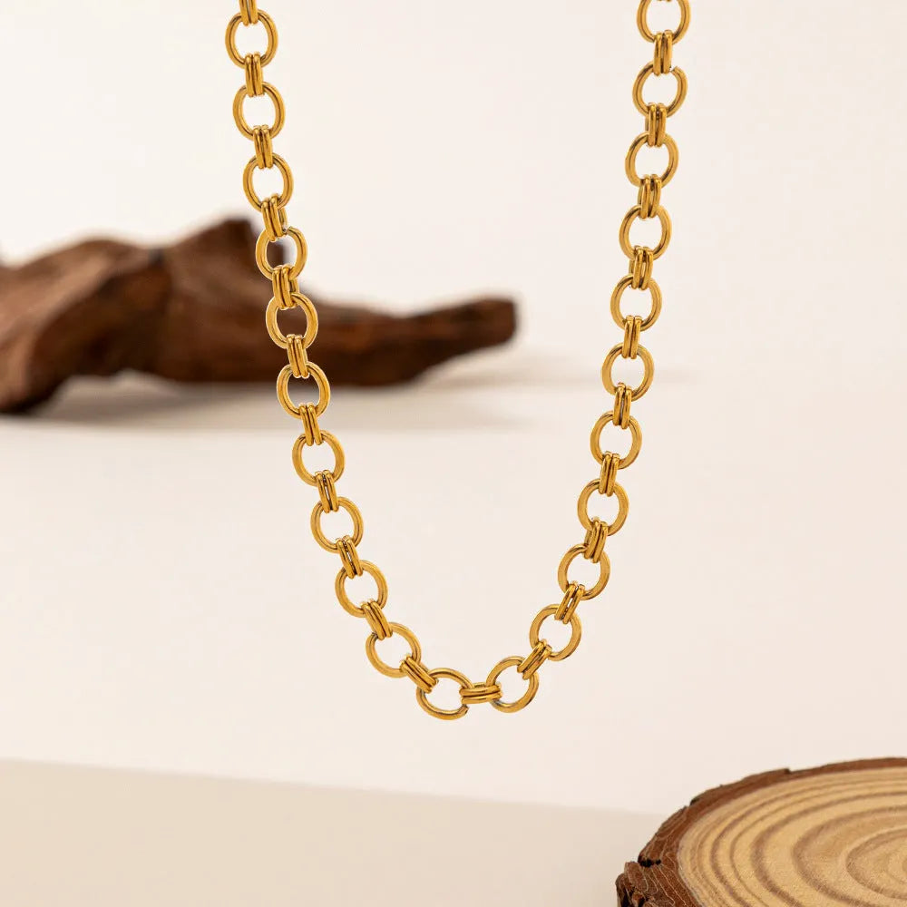 European And American Ins Style 18K Gold-Plated Chain Bracelet Made of Titanium Steel with O-Ring Chain for Women as Necklace Ornament in Gold