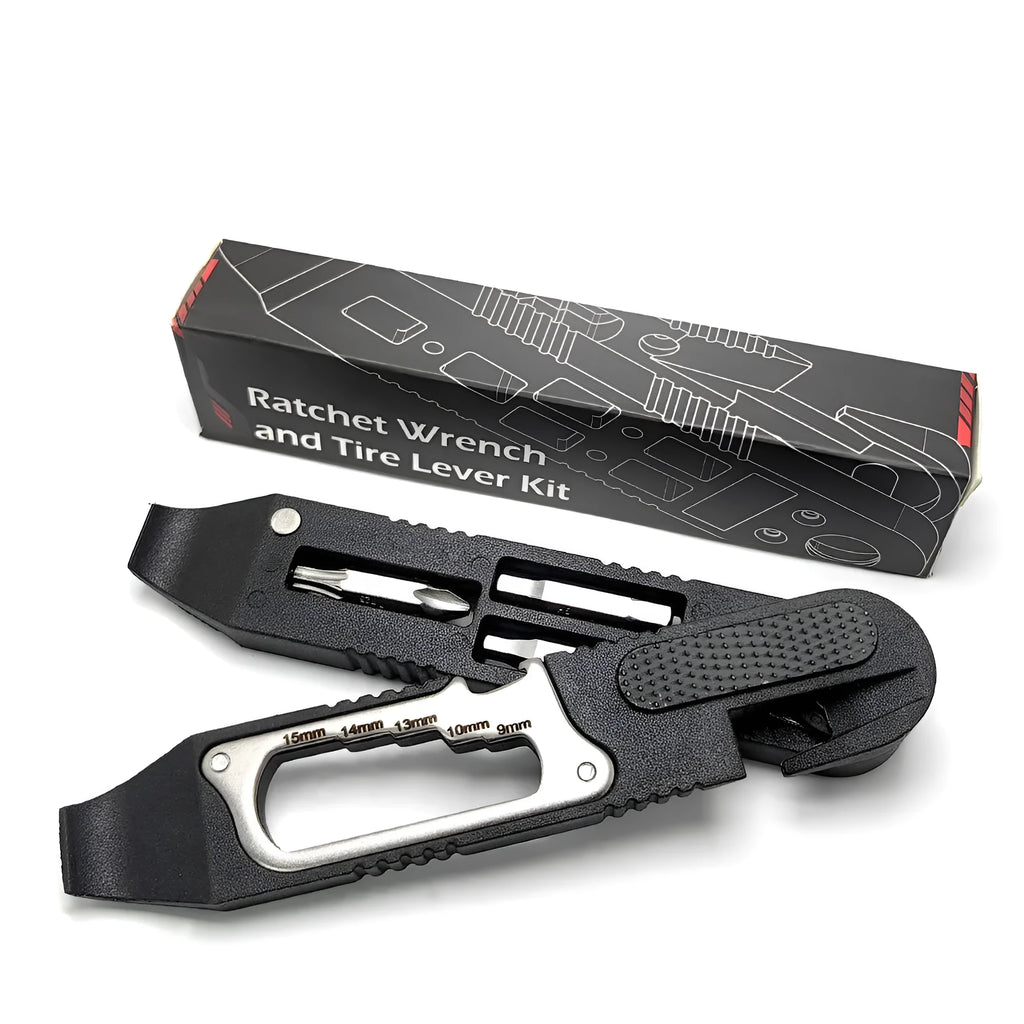 Multifunctional pry tire bar ratchet wrench in nylon tool steel, colour TL-TS02, specification TS02, for bicycle repair and carrying.